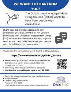 The Ohio SILC wants to hear from people with disabilities!